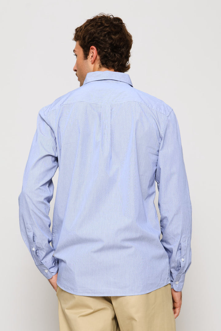 Fine Weave Washed Cotton Stripe Shirt - Blue