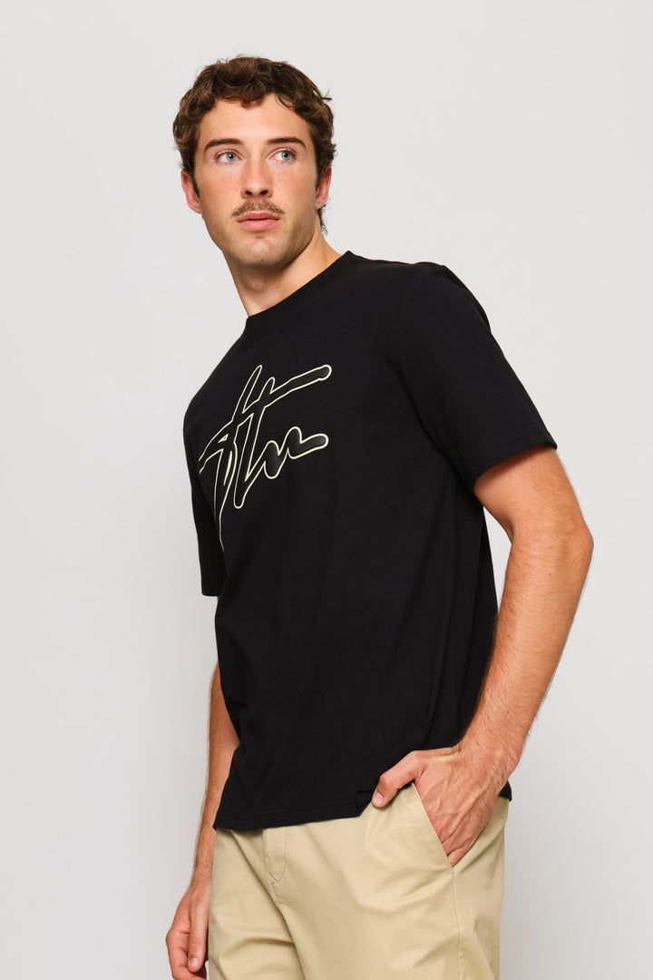 Heavy Weight Printed Crew Tee - Black