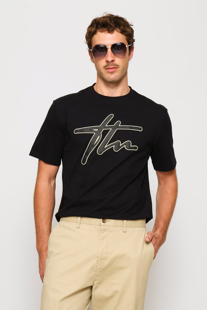 Heavy Weight Printed Crew Tee - Black