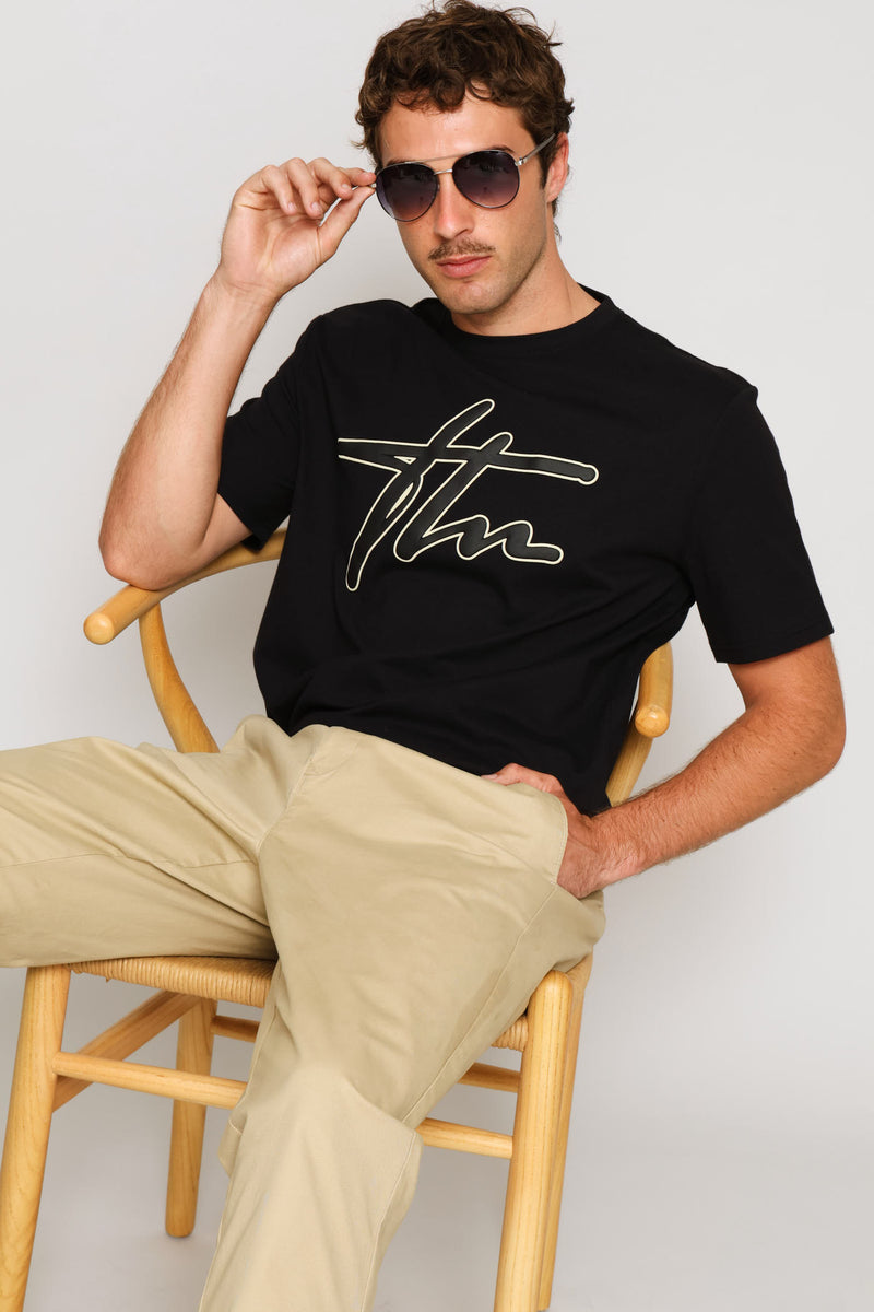 Heavy Weight Printed Crew Tee - Black