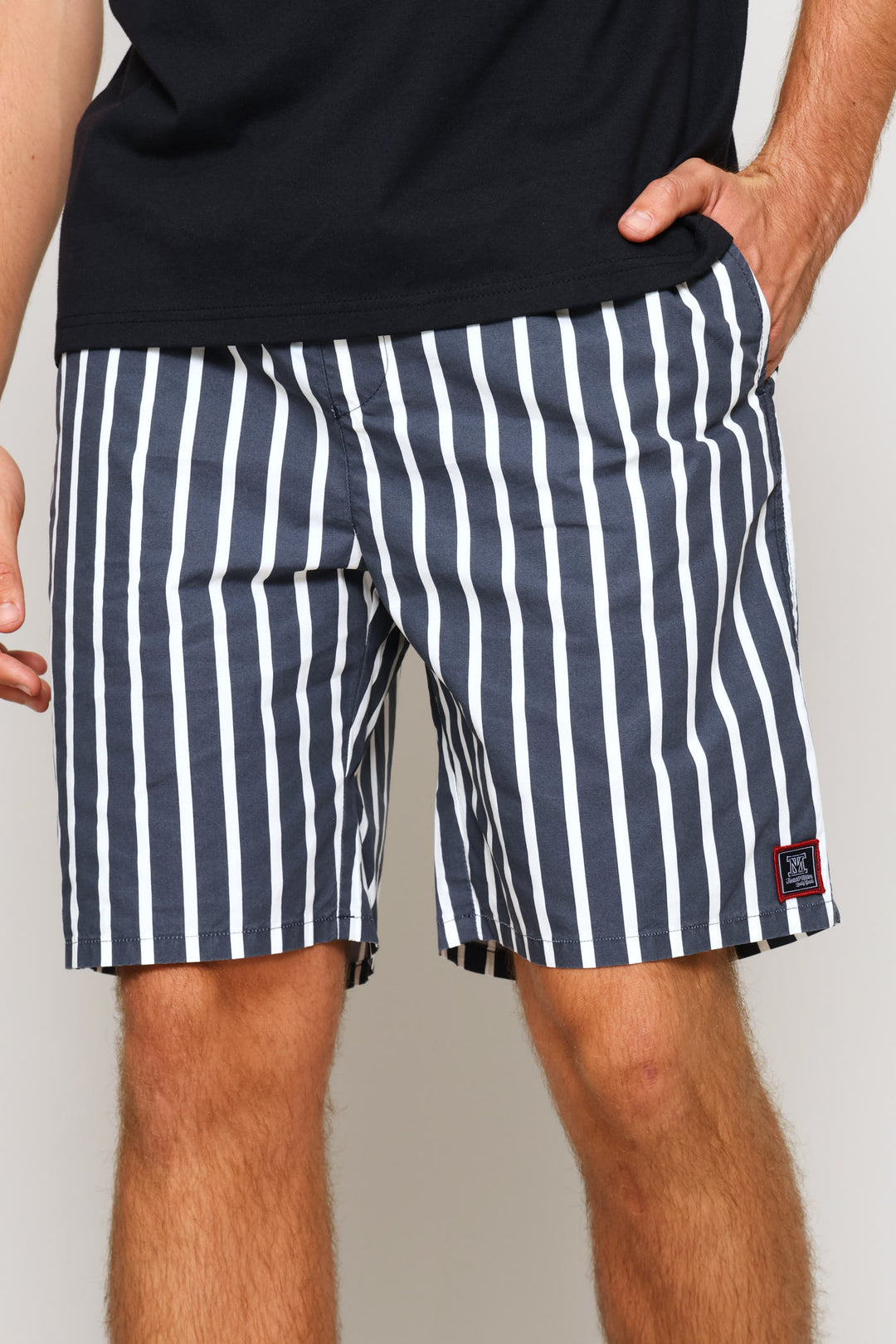 Cotton Nylon Swim Short - Navy/White