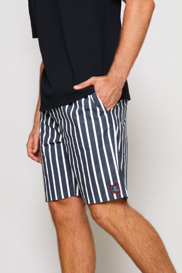 Cotton Nylon Swim Short - Navy/White