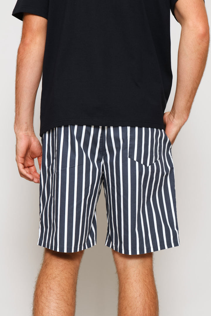 Cotton Nylon Swim Short - Navy/White