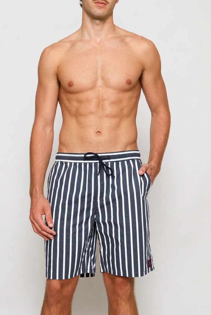Cotton Nylon Swim Short - Navy/White