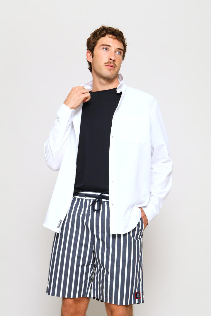 Long Sleeve Linen Shirt - White