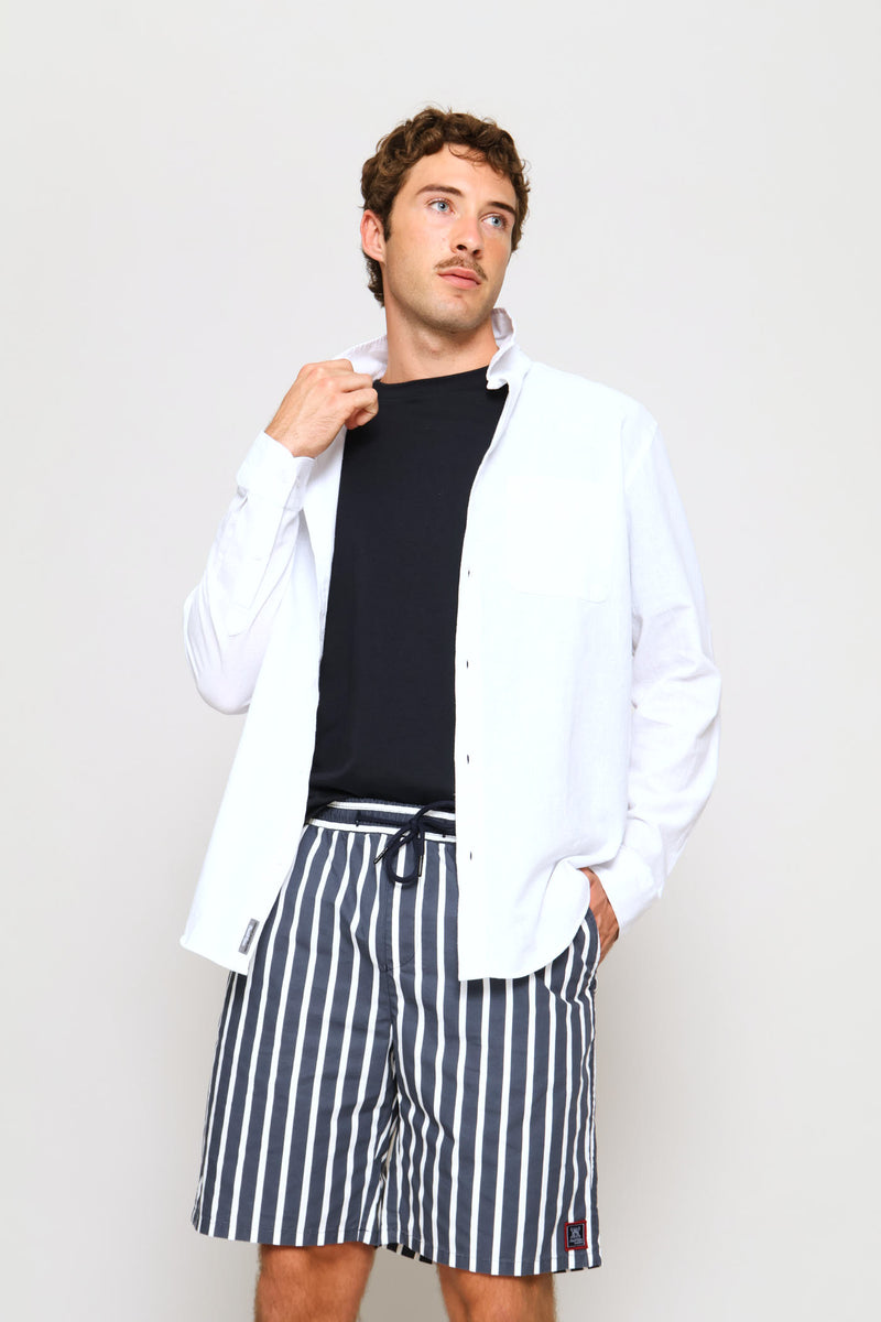 Long Sleeve Linen Shirt - White