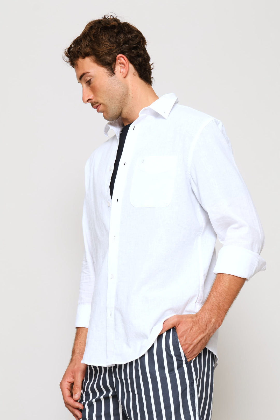 Long Sleeve Linen Shirt - White