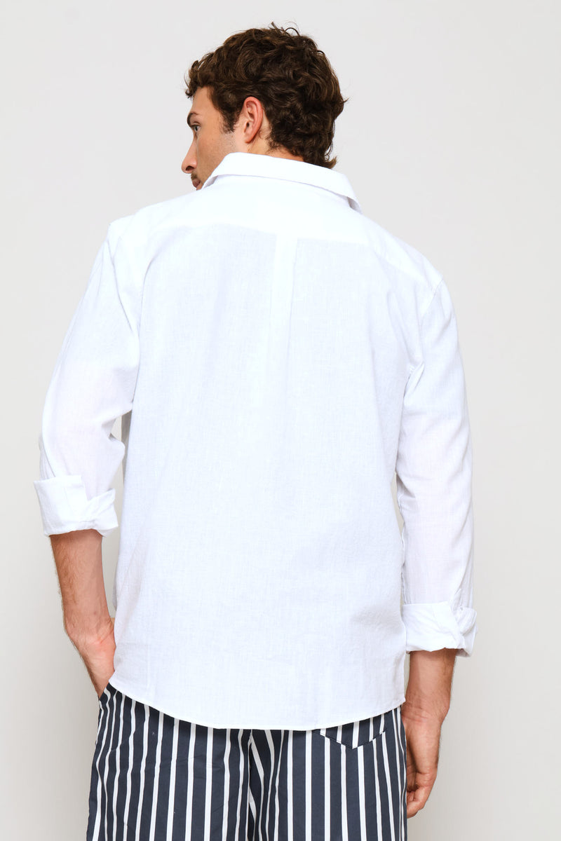 Long Sleeve Linen Shirt - White