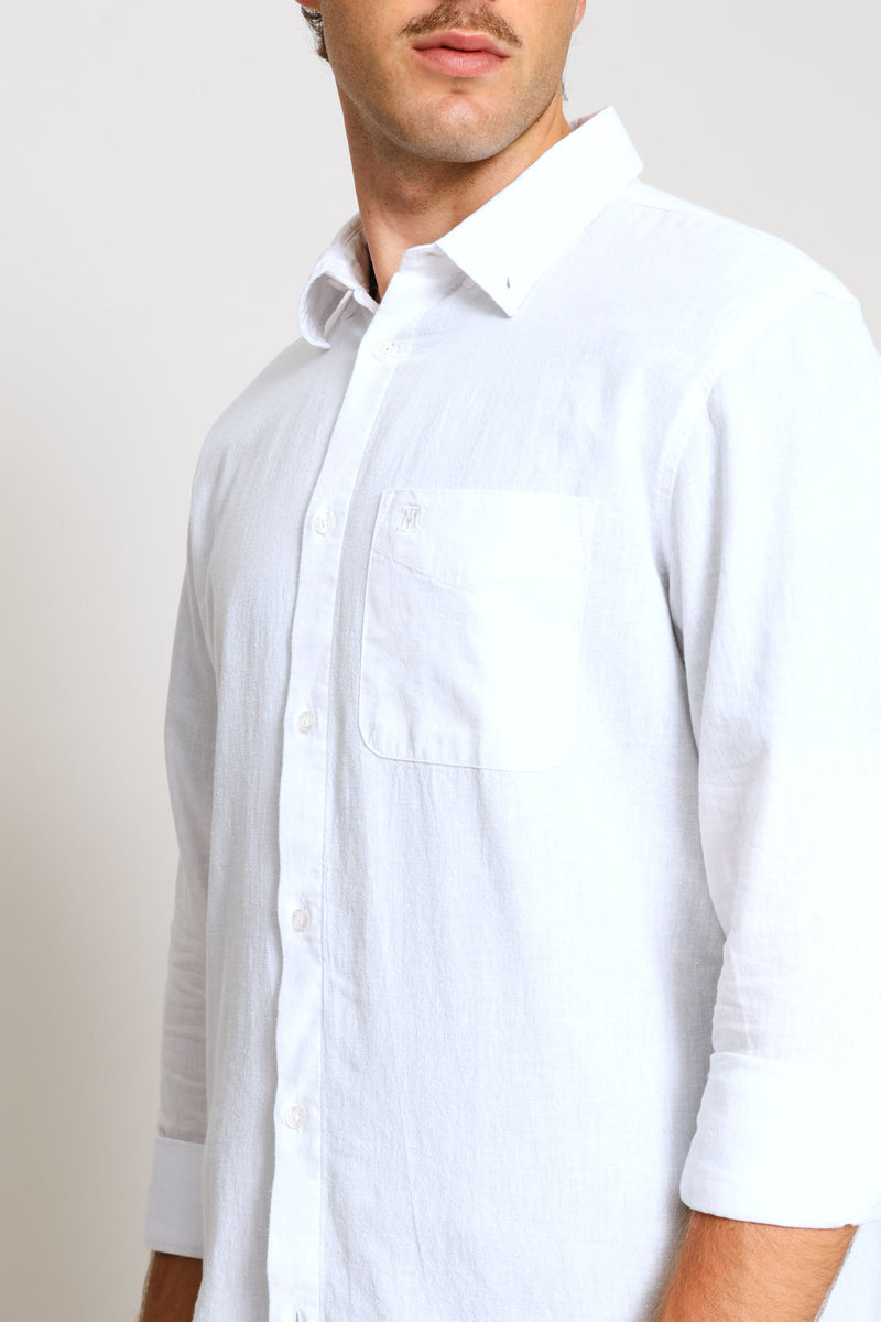 Long Sleeve Linen Shirt - White
