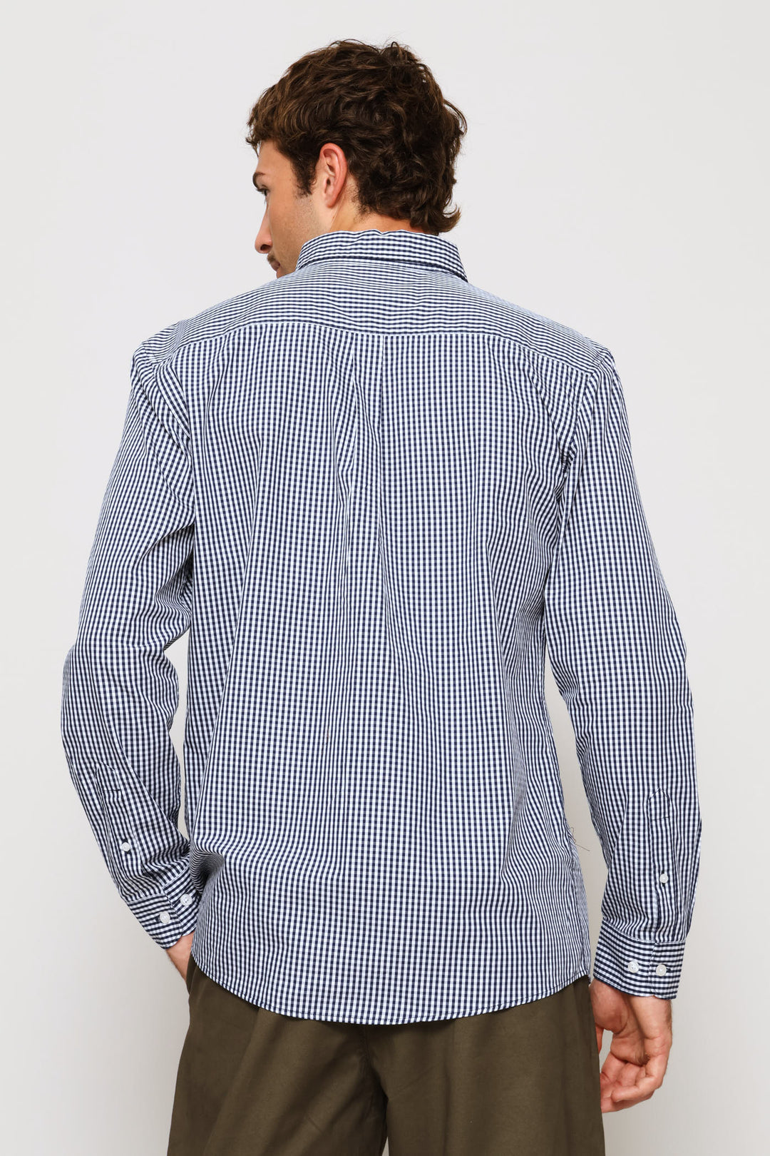 Fine Weave Washed Cotton Check Shirt - Navy