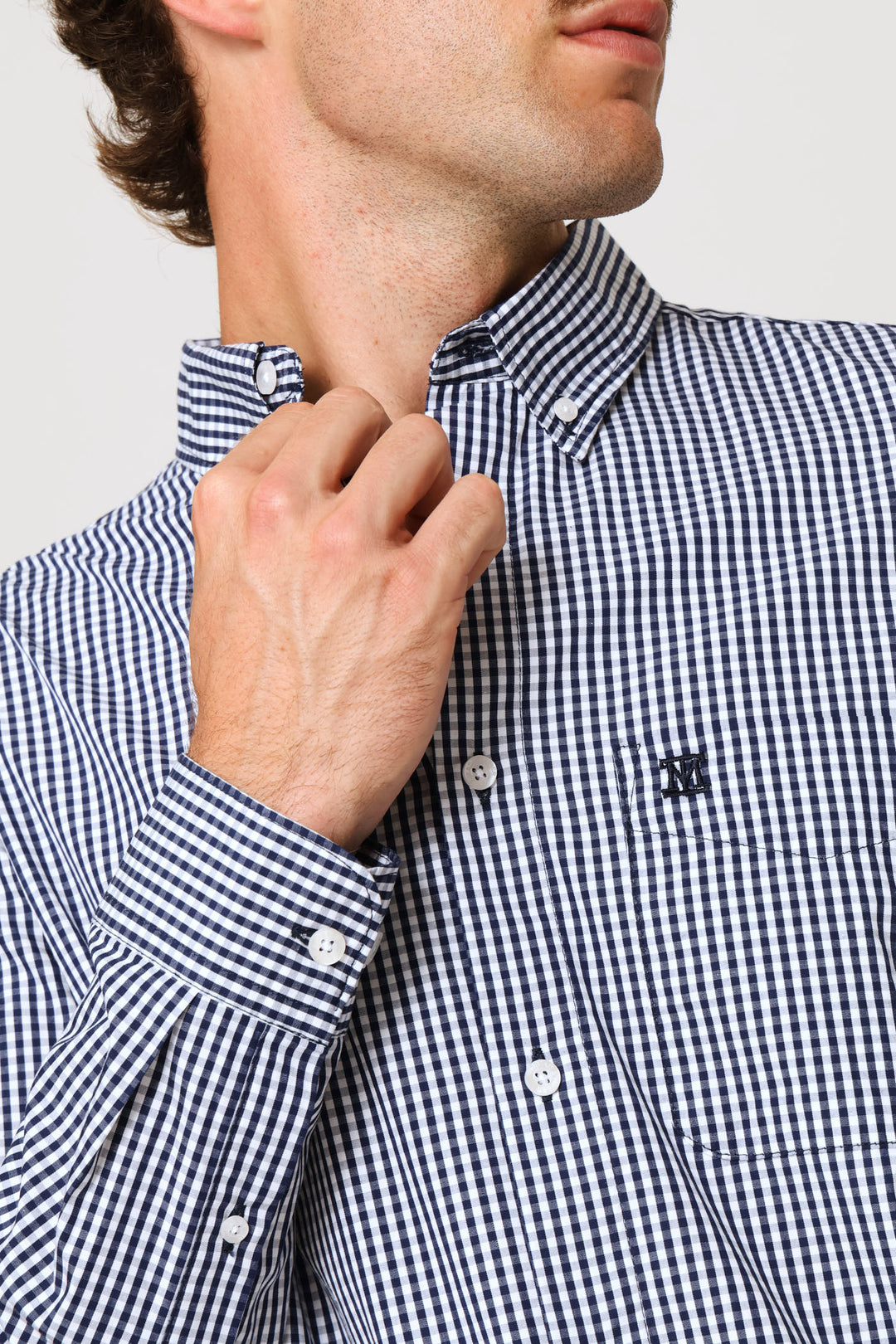 Fine Weave Washed Cotton Check Shirt - Navy