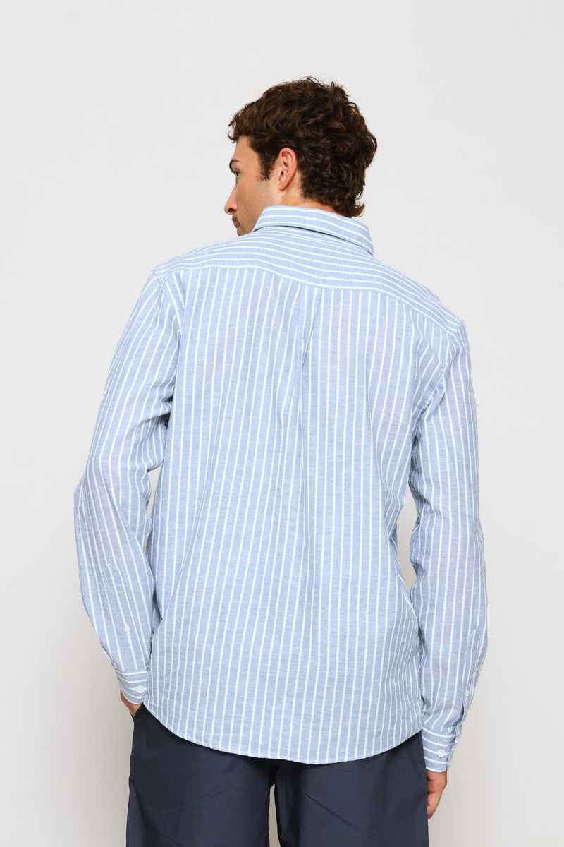Long Sleeve Stripe Linen Shirt - Blue