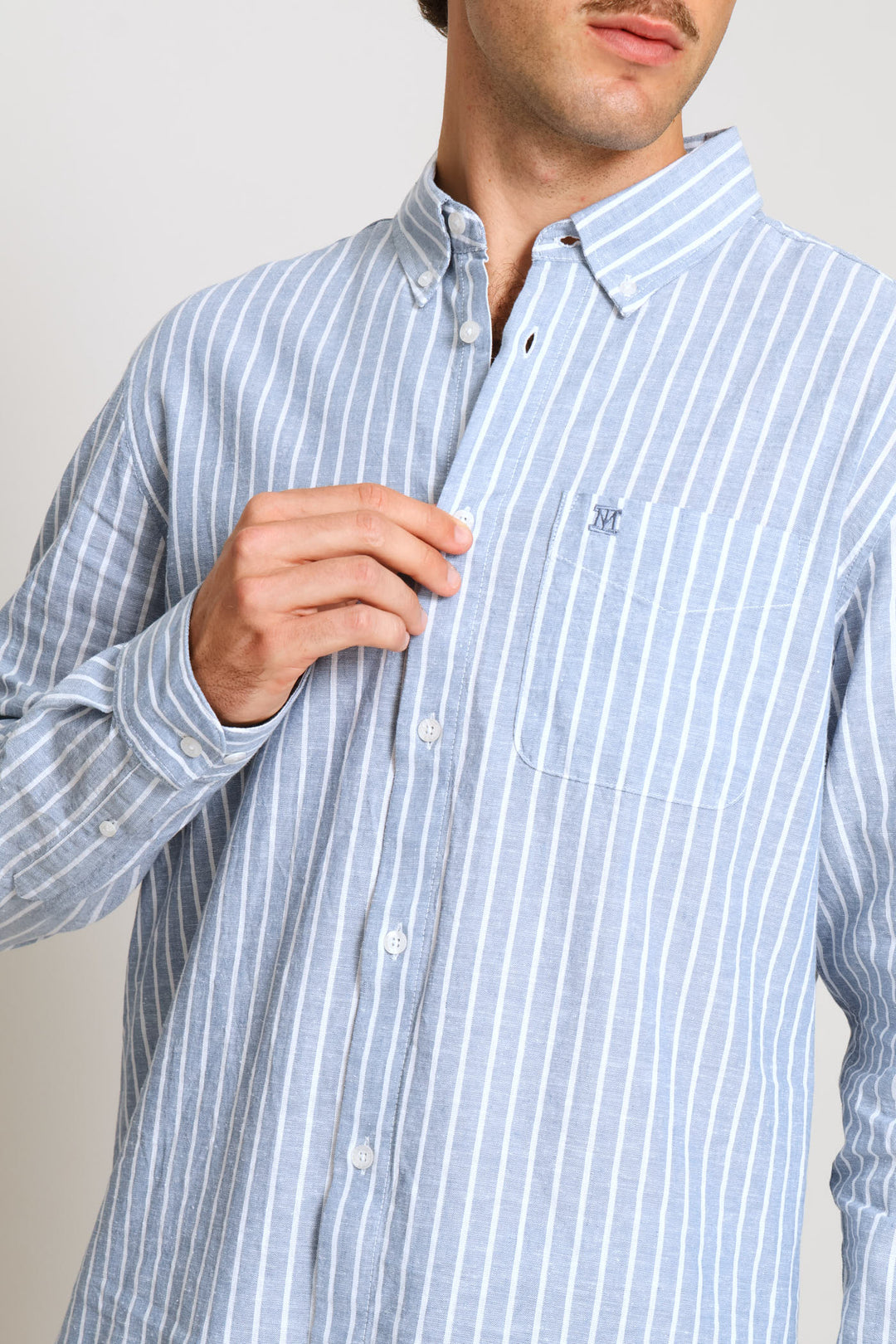 Long Sleeve Stripe Linen Shirt - Blue