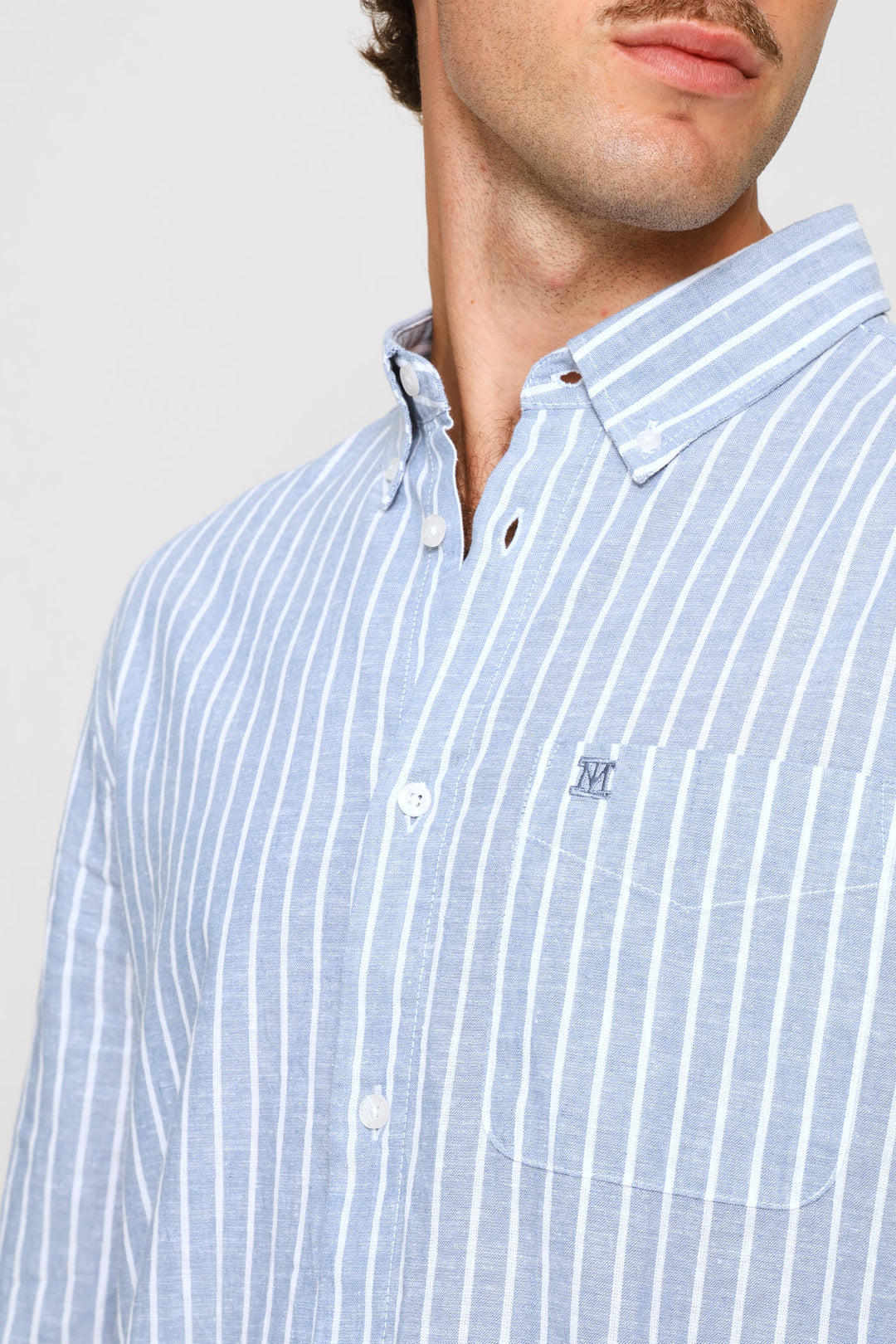 Long Sleeve Stripe Linen Shirt - Blue