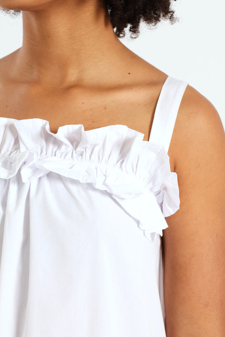 Girls Drop Tier Frilly Dress - White