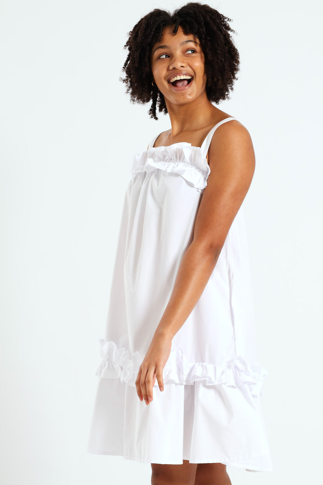 Girls Drop Tier Frilly Dress - White