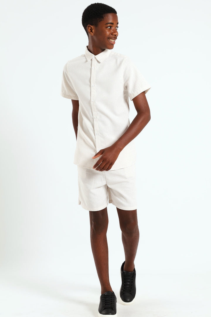 Boys Linen Textured Shorts - Cream