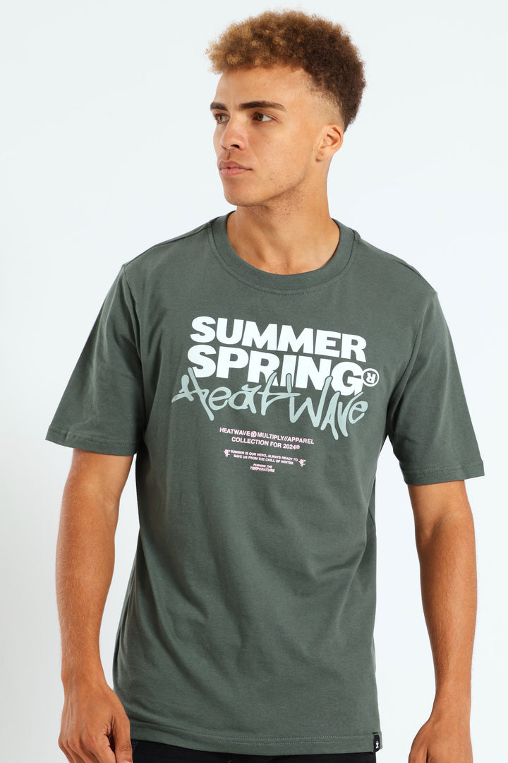 Heat Wave Front Print Tee - Dark Green