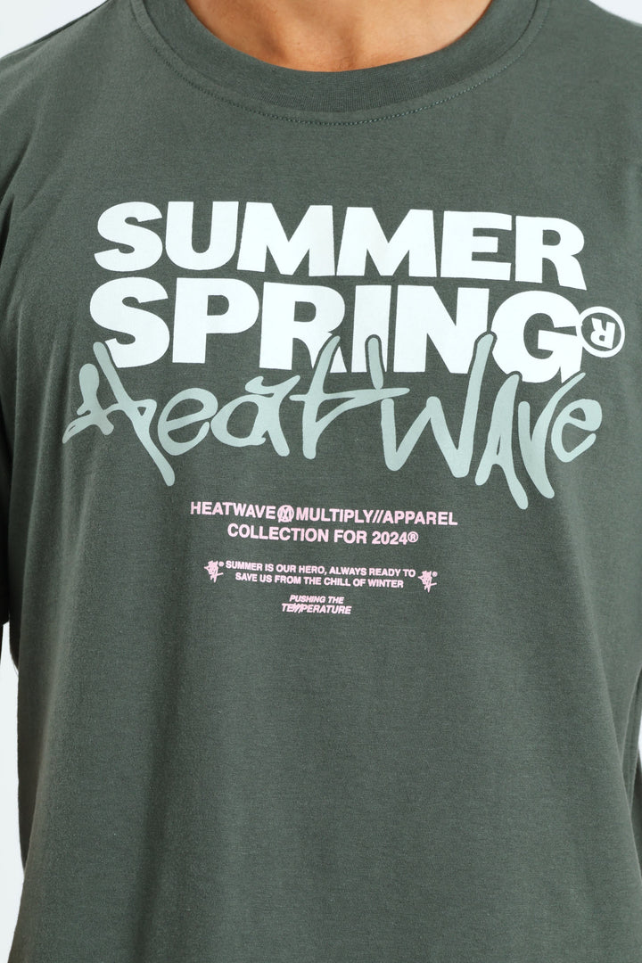 Heat Wave Front Print Tee - Dark Green