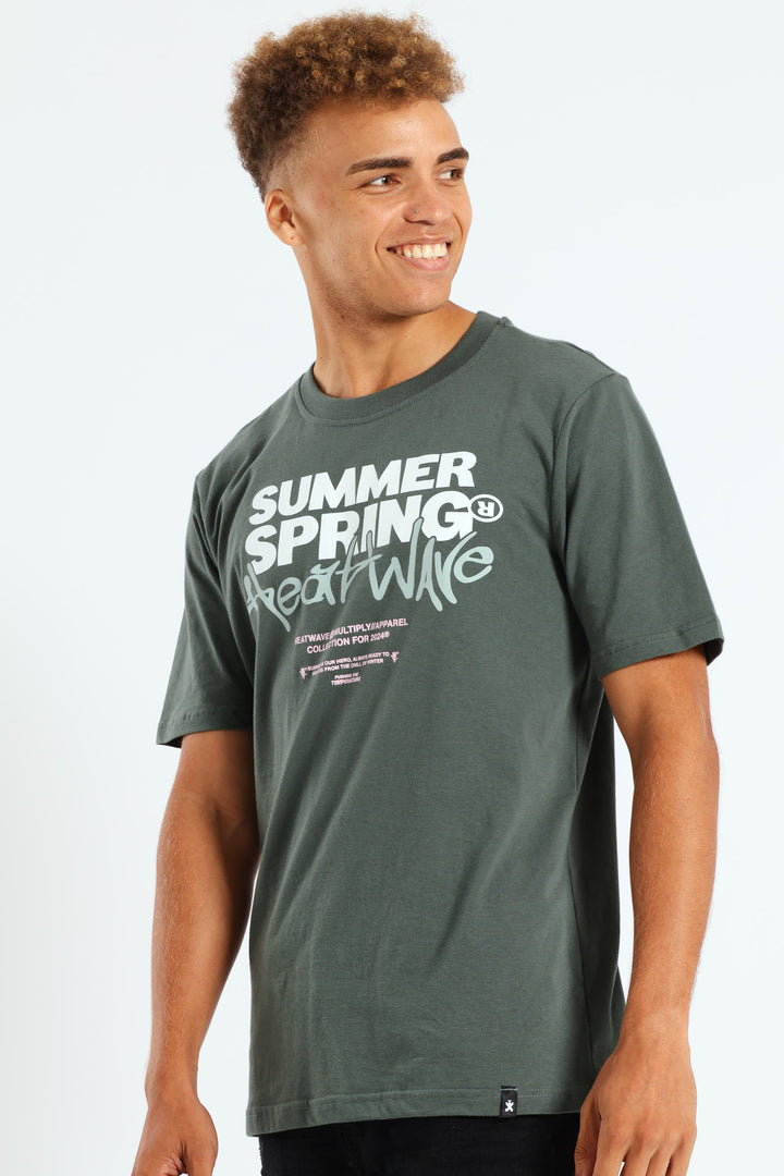 Heat Wave Front Print Tee - Dark Green