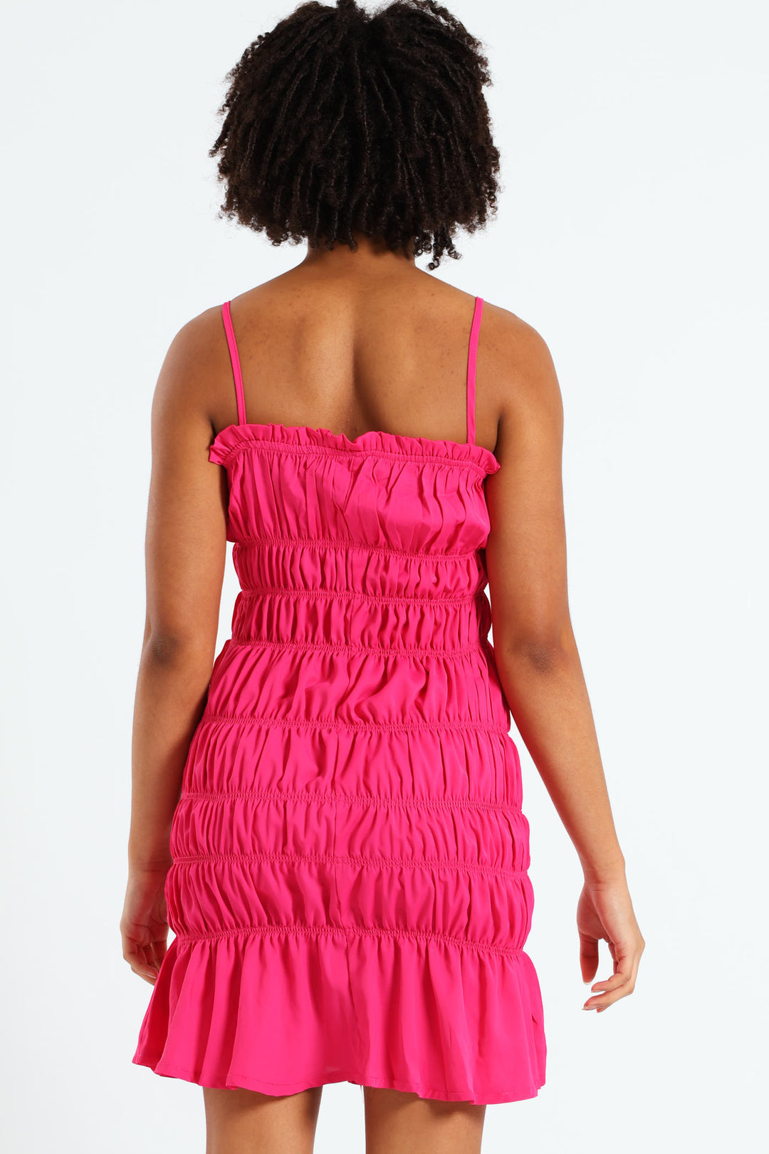 Girls Shirring Strappy Dress - Cerise