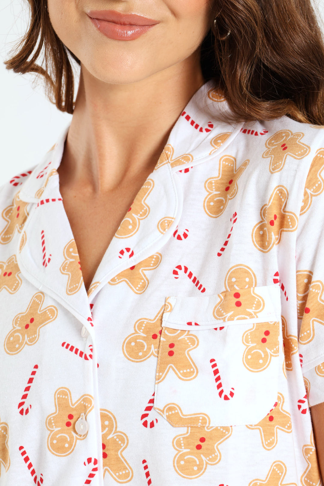 Button Through Short Christmas Knit Set  - White