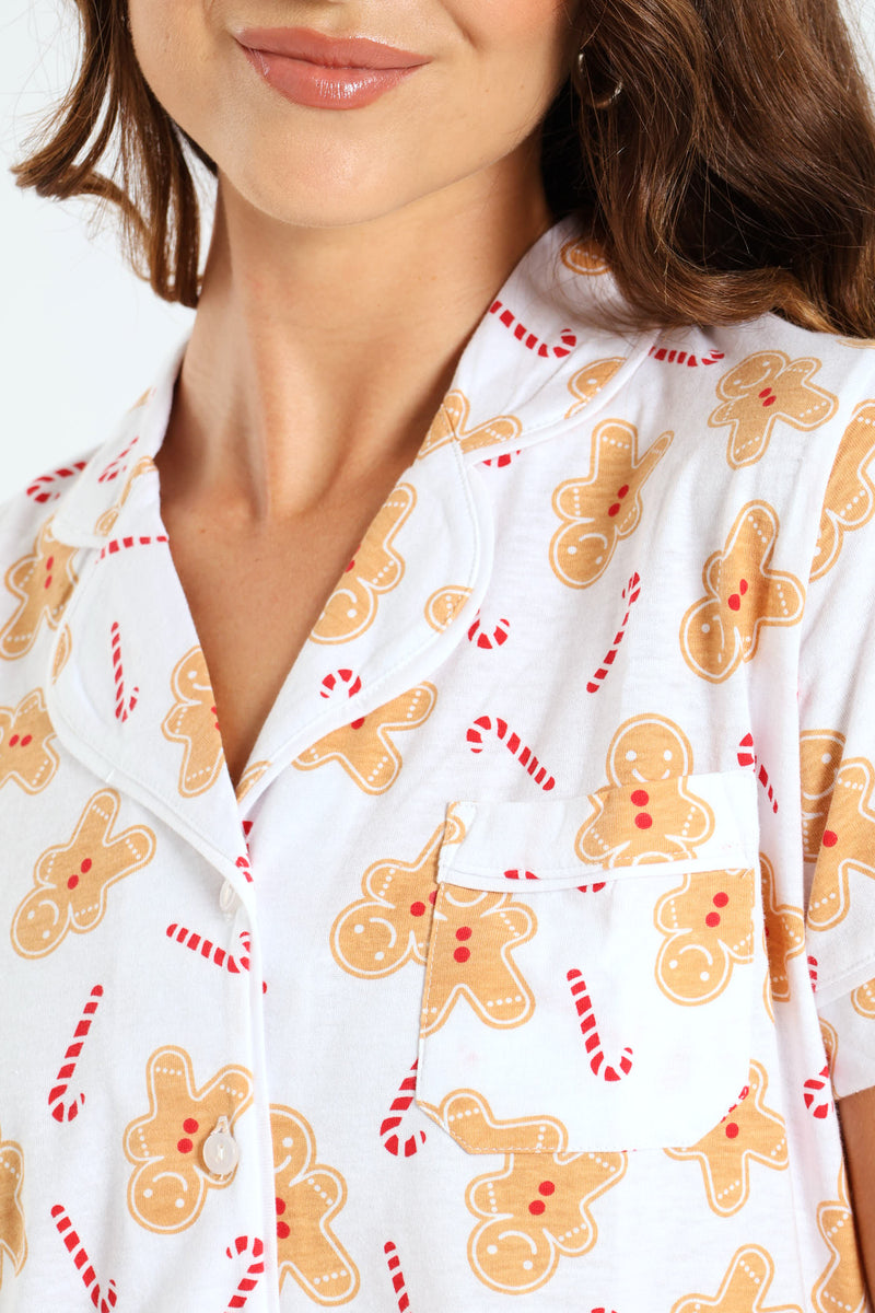 Button Through Short Christmas Knit Set  - White