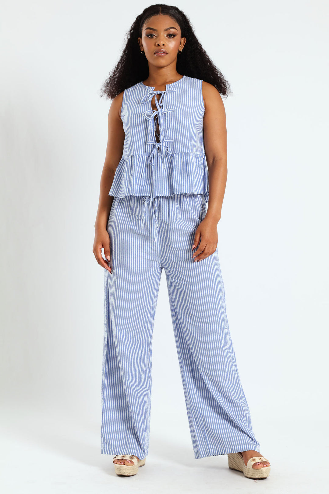 Pinstripe Relaxed Pants - Light Blue