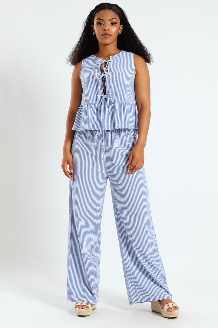 Pinstripe Relaxed Pants - Light Blue