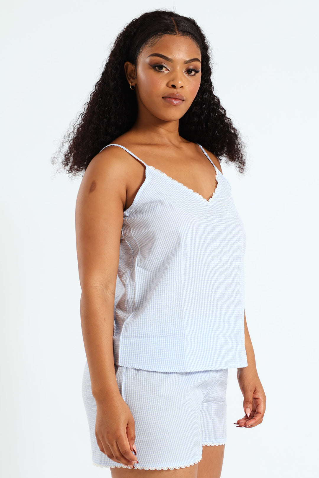 Strappy Top & Woven Short Sleep Set - Light Blue
