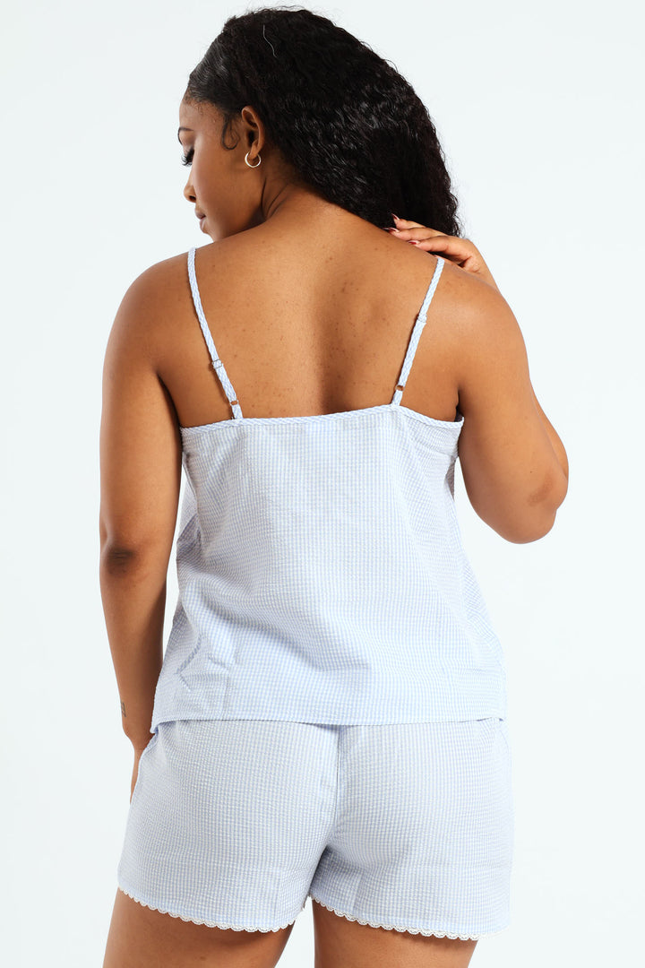 Strappy Top & Woven Short Sleep Set - Light Blue