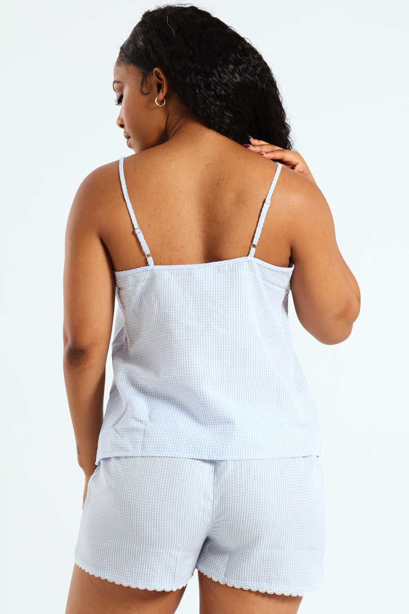 Strappy Top & Woven Short Sleep Set - Light Blue