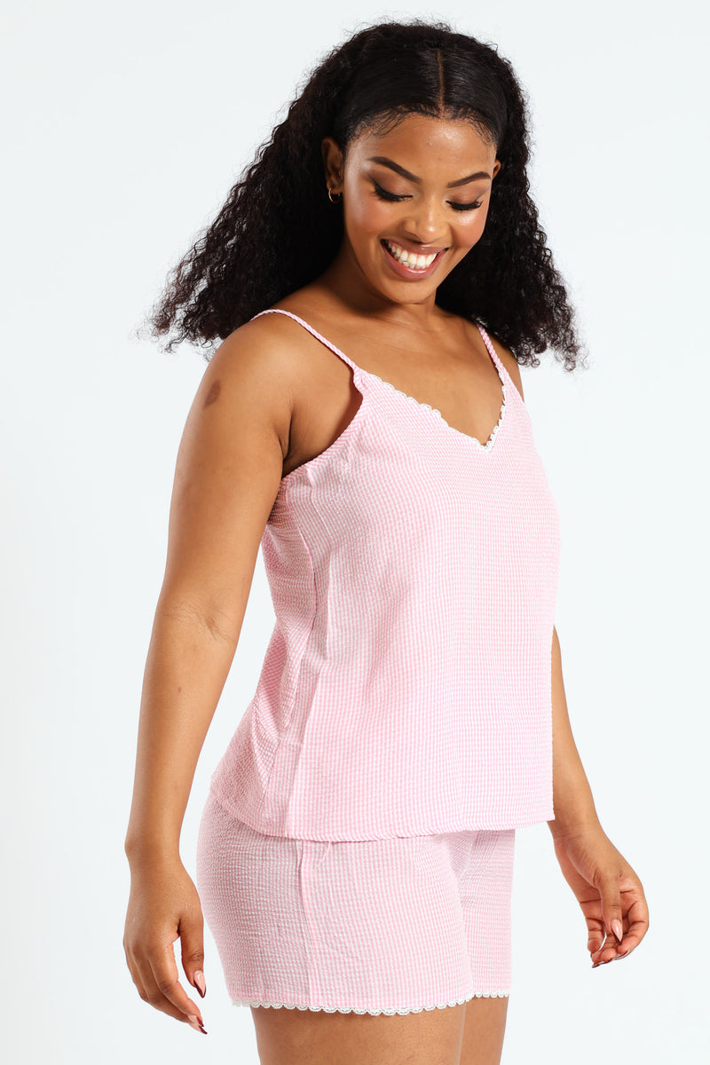 Strappy Top & Woven Short Sleep Set - Pink