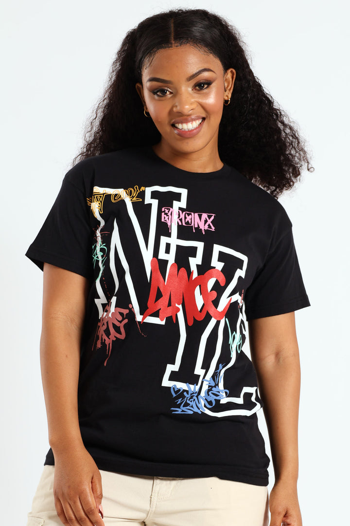 New York Graphic Oversized Tee - Black