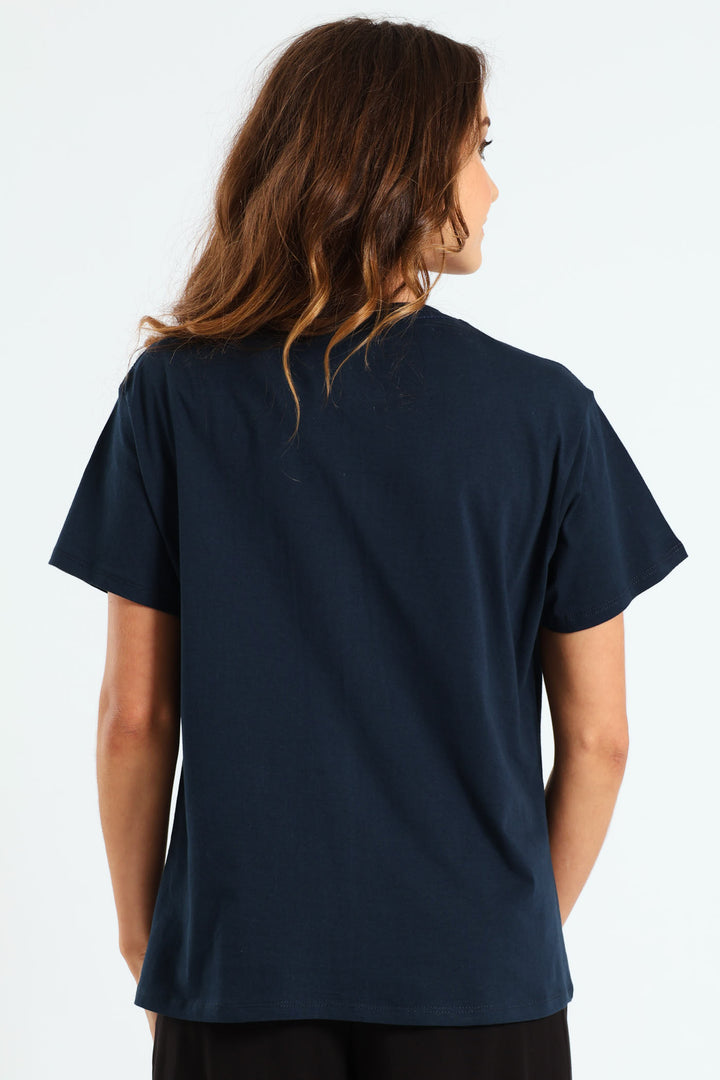 Butterfly Floral Tee - Navy