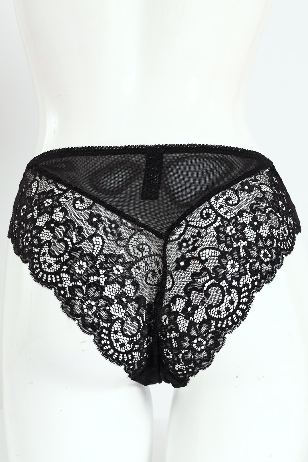 Mesh & Lace Brazilian Panty - Black
