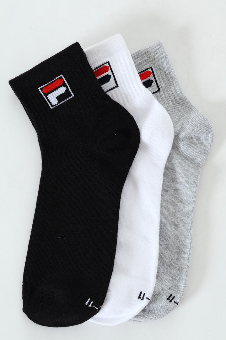 3 Pack Ridge Crew Trainer Socks -  White/Black/Grey