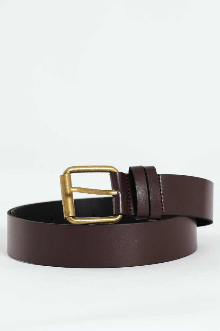 Matt Black Roller Buckle Belt - Dark Brown