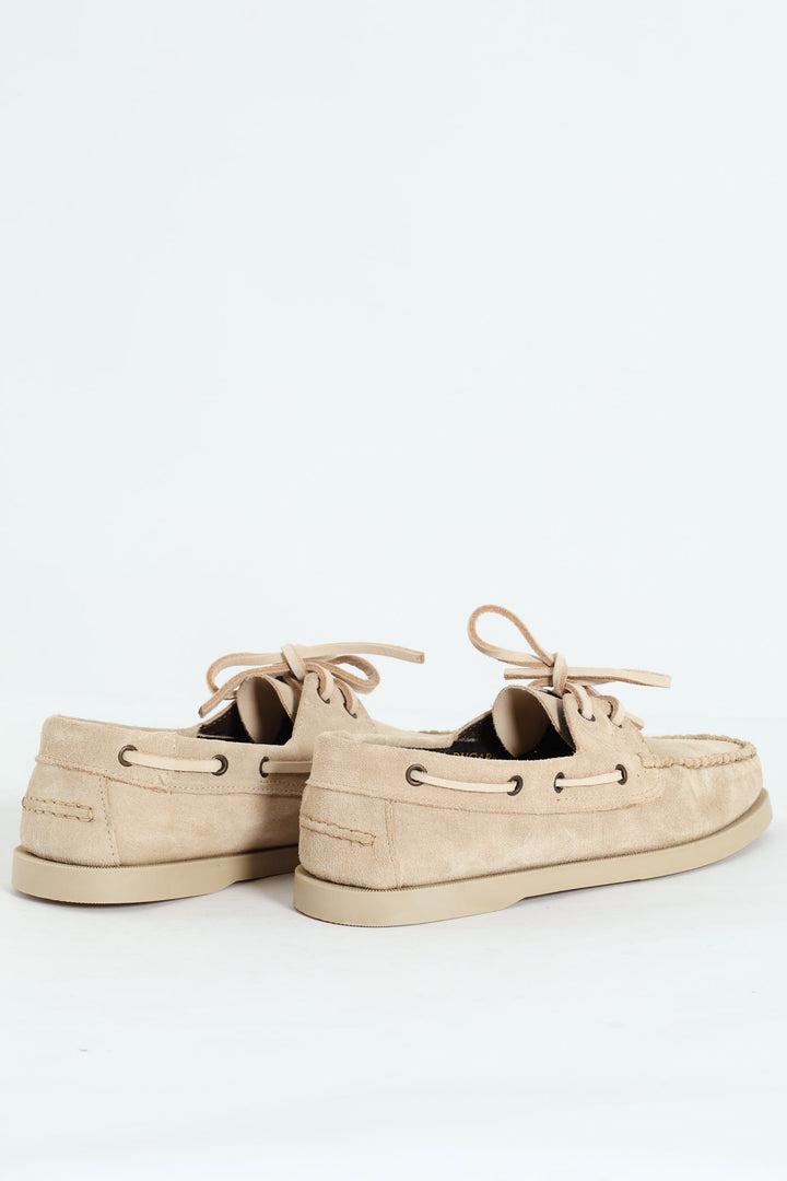 Suede Mono Boat Shoe - Stone