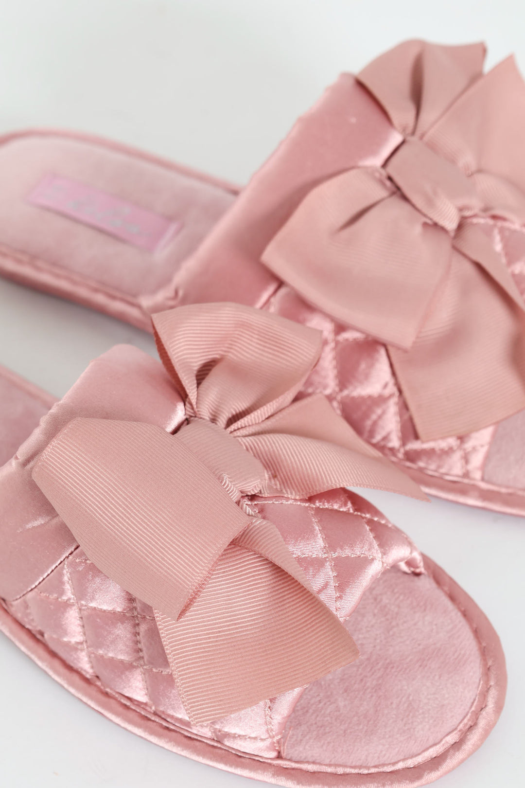 Quilted Open Toe Slipper With Petersham Bow - Blush