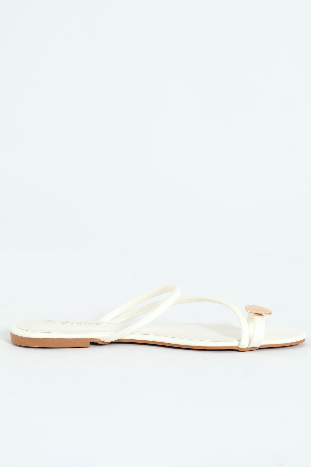 Basic Toe Post Mule Sandal With Metal Circle Trim - White