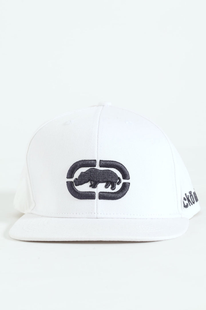 Embroidered Flat Cap - White