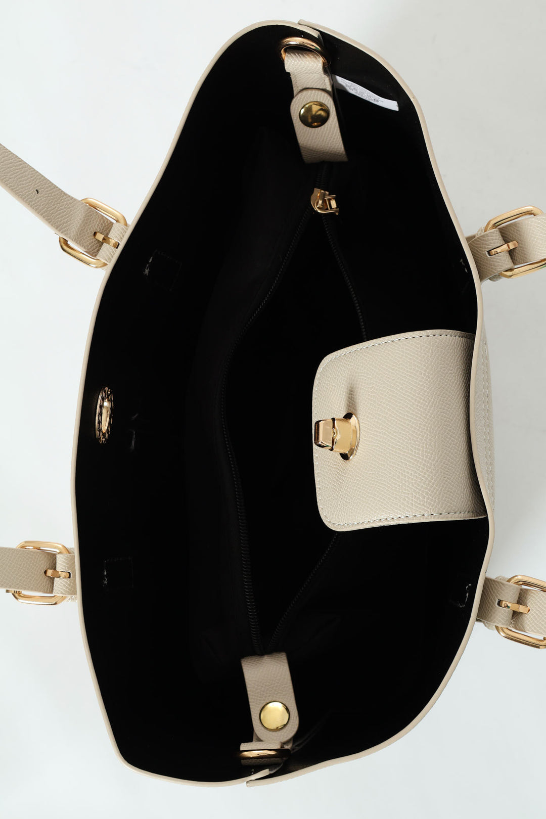 Front Pocket Detail Gold Trim Tote Bag - Stone