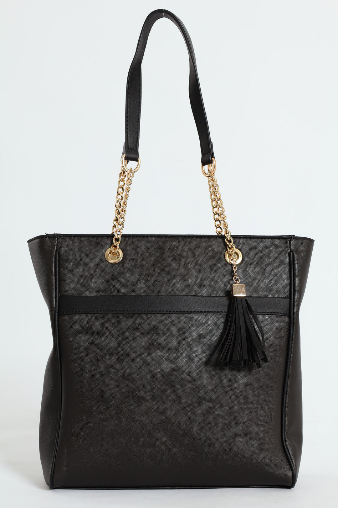 Chain & Tassel Trim Shopper Bag - Black
