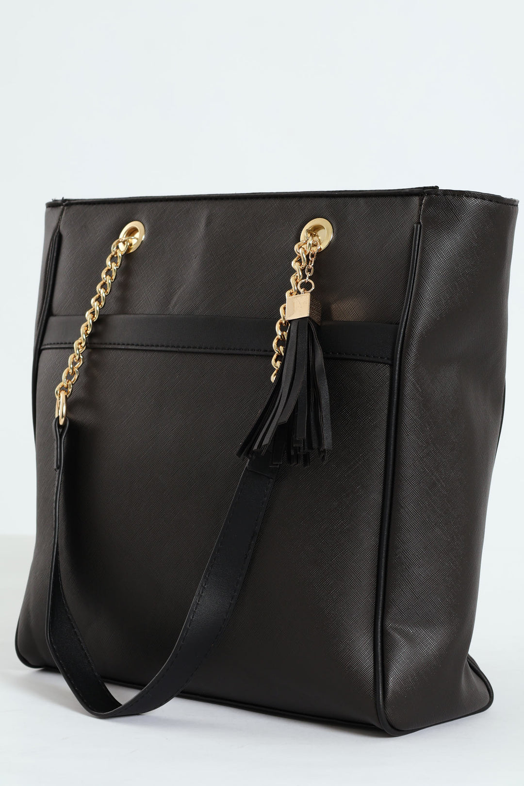 Chain & Tassel Trim Shopper Bag - Black