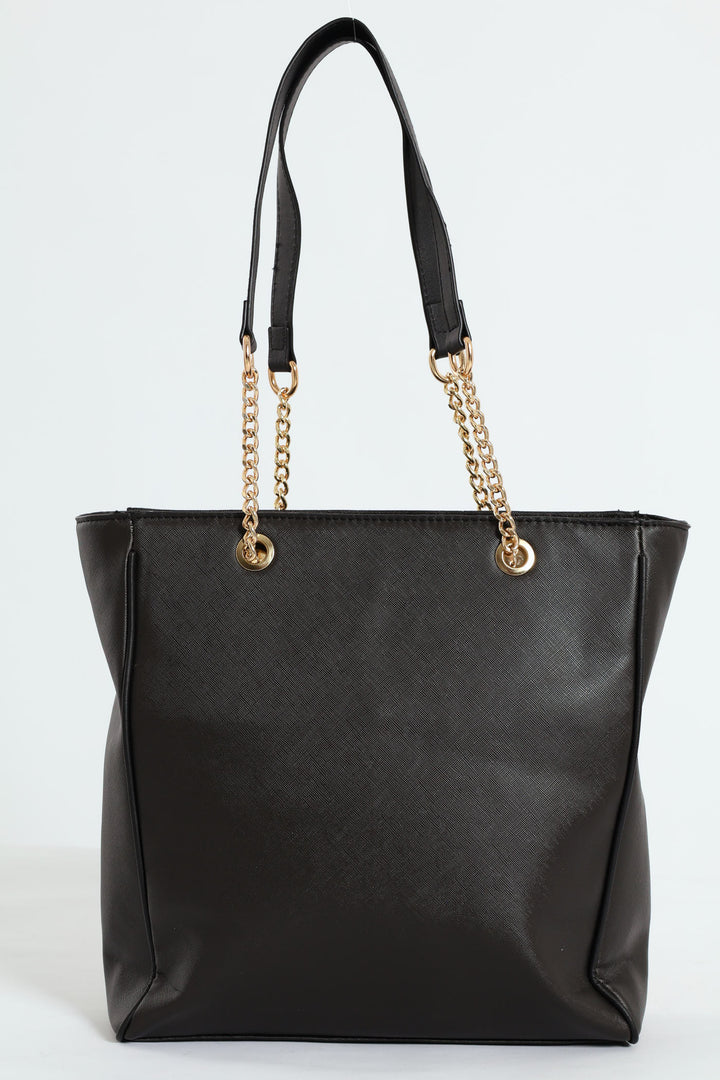 Chain & Tassel Trim Shopper Bag - Black