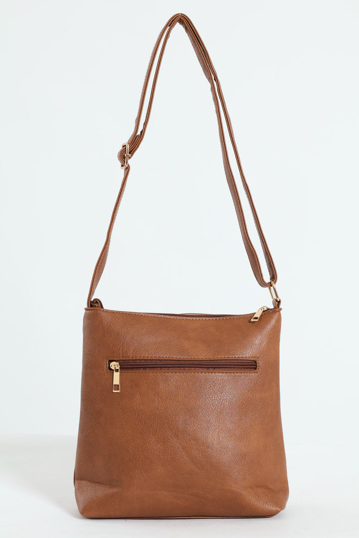Zip Detail Crossbody Bag - Brown