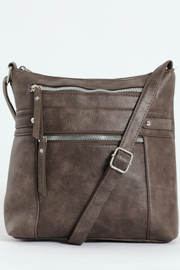 Zip Detail Crossbody Bag - Pewter
