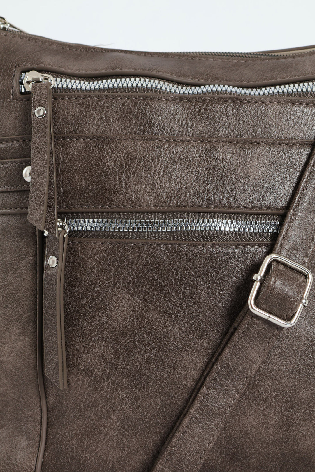 Zip Detail Crossbody Bag - Pewter