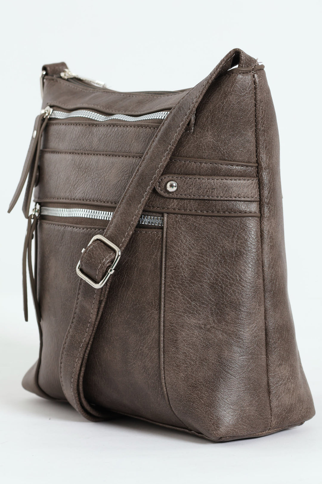Zip Detail Crossbody Bag - Pewter
